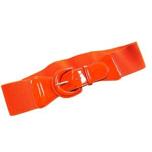 Ladies Wide Orange & patent finish stretch belt bright fashion runway mod OS